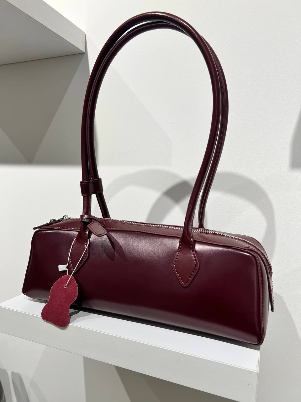Baguette Leather Bag – Wine Red