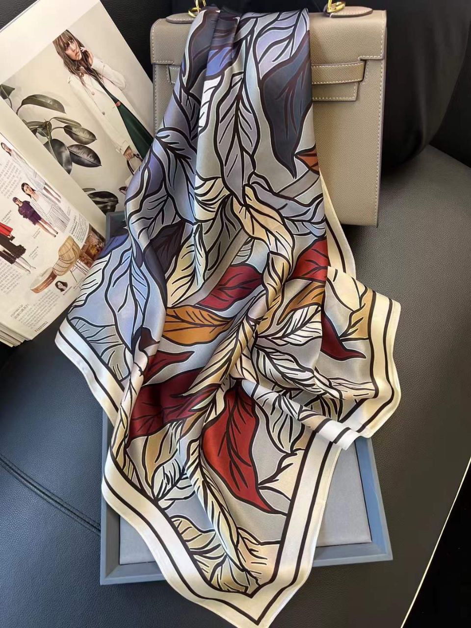 Tree leaves silk scarf