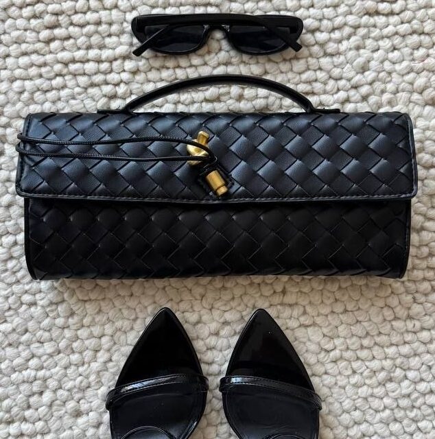 Andiamo Woven Leather Clutch – Black